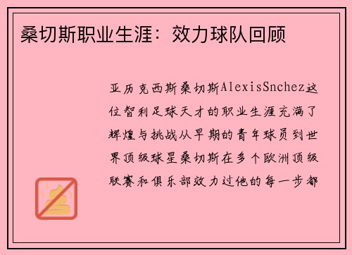 桑切斯职业生涯：效力球队回顾
